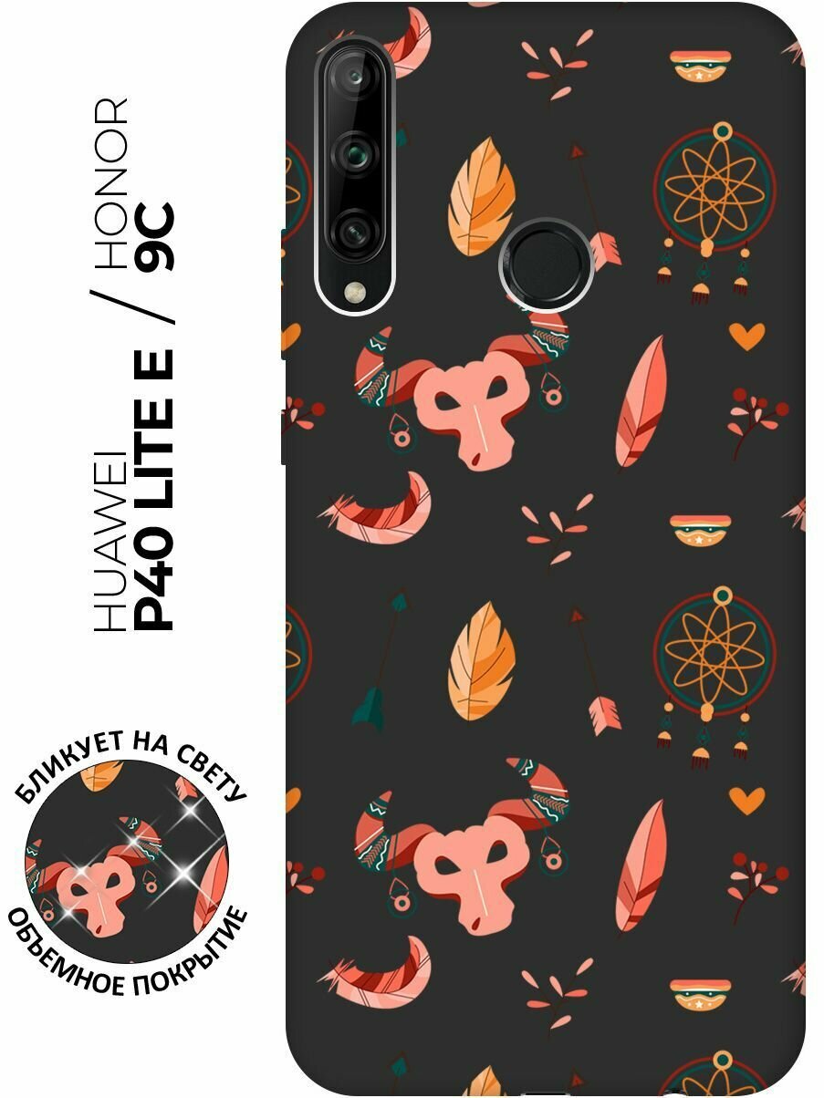 Матовый чехол Boho для Honor 9C / Huawei P40 Lite E / Хуавей П40 Лайт Е / Хонор 9С с 3D эффектом черный