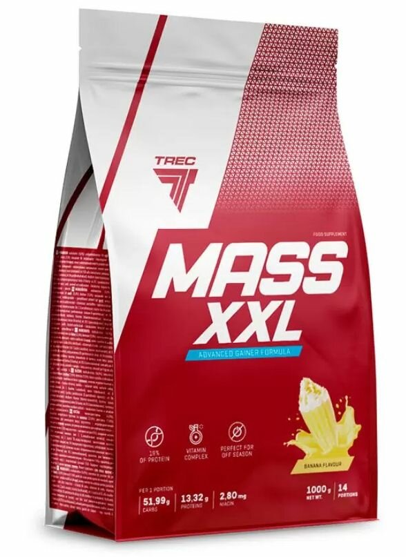 Гейнер Trec Nutrition "Mass XXL", для набора мышечной массы, банановый вкус, 1000г