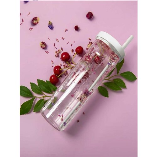 Бутылка для воды LONG DRINK с контейнером для фруктов и трубочкой 700мл белый с прозрачным тритан 715₽