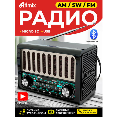 Радиоприёмник RITMIX RPR-020 черный FMAMSW Bluetooth micro SD 1090₽