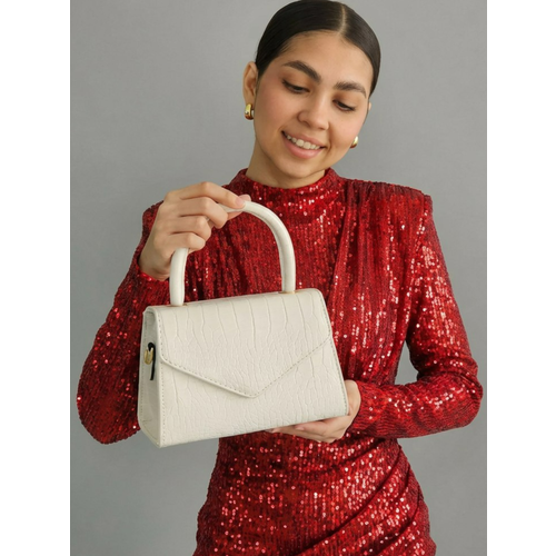 Сумка кросс-боди Evangelina May, фактура под рептилию, белый