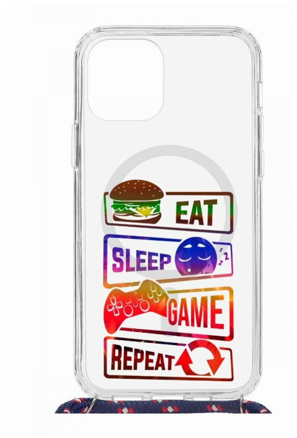 Чехол для Apple iPhone 12,12 Pro Kruche Print MagSafe Magrope Repeat,пластиковая накладка со шнурком и рисунком,противоударный силиконовый бампер
