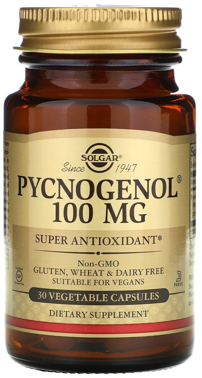 Капсулы SOLGAR Pycnogenol 100 мг, 190 г, 30 шт.