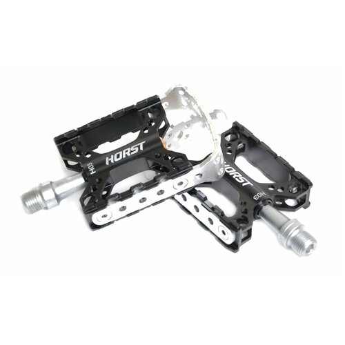 фото Педали 00-170825 алюминиевые h03 ось cr-mo с 1 герметичным промподшипником смен. обод, облег, 90*67*23мм, 276 г черно-серые horst