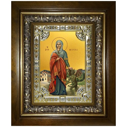 Икона Марина великомученица, 18х24 см, в окладе и киоте иконка sokolov из золота святая великомученица марина