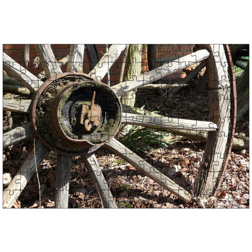 фото Магнитный пазл 27x18см."вагон колесо, старый, деревянный руль" на холодильник lotsprints