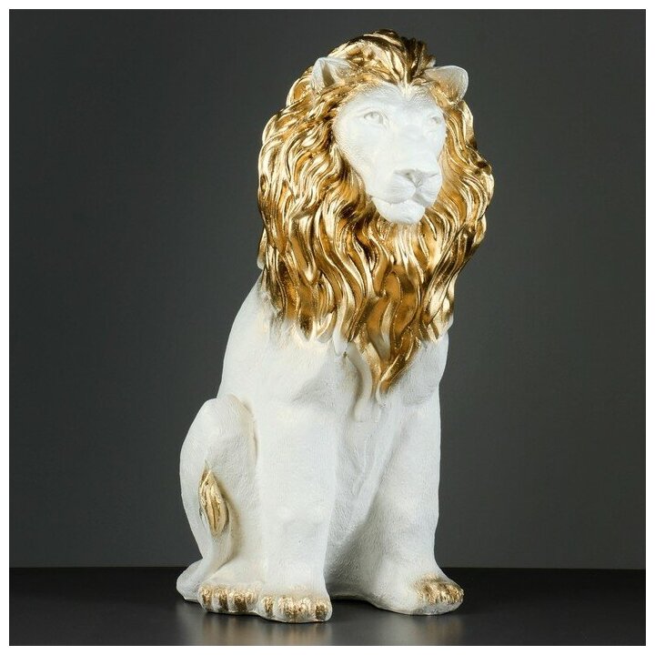 Фигура "Лев сидя огромный" перламутр/золото, 55х28х43см - фотография № 1