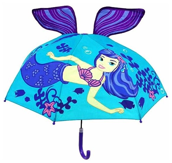 Зонтик детский объемный 3D, LACOGI, с ушками, мультгерои, Русалочка, синий