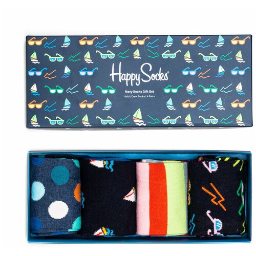 Носки Happy Socks, 4 пары, размер 41-46, синий, черный, розовый, желтый, мультиколор носки happy socks 3 пары размер 41 46 красный желтый оранжевый черный розовый мультиколор