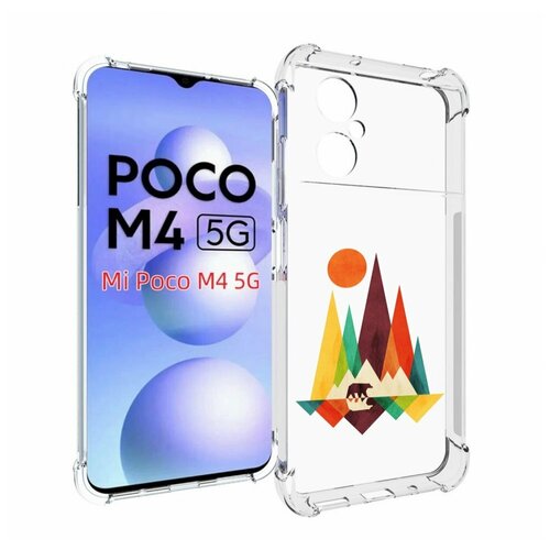 Чехол MyPads нарисованные горы с медведем для Xiaomi Poco M4 5G задняя-панель-накладка-бампер