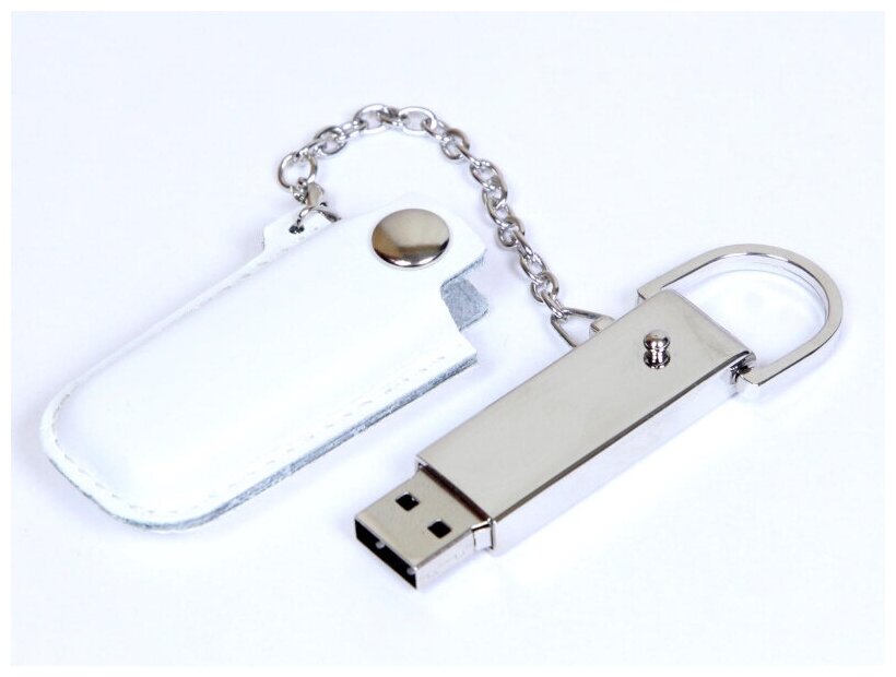 Массивная металлическая флешка с кожаным чехлом (64 Гб / GB USB 2.0 Белый/White 214 флэш накопитель APEXTO U503E кожа)