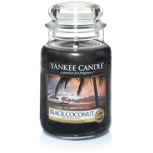 Свеча большая в стеклянной банке Черный кокос Black Coconut 623 гр / 110-150 часов