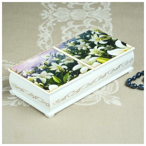 Шкатулка двойная, белая, лаковая миниатюра (1шт.)