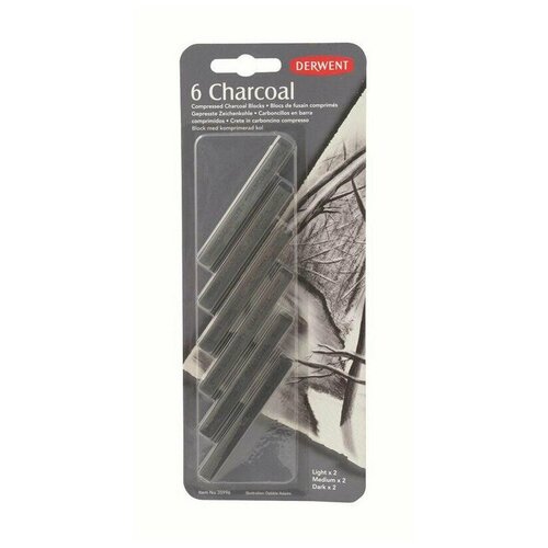 Уголь Derwent Charcoal древесный прессованный, 6шт, D-35996