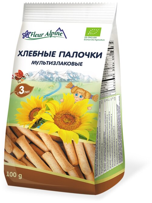 Снэк Fleur Alpine хлебные палочки мультизлаковые, с 3 лет, 100 г, 1 шт.