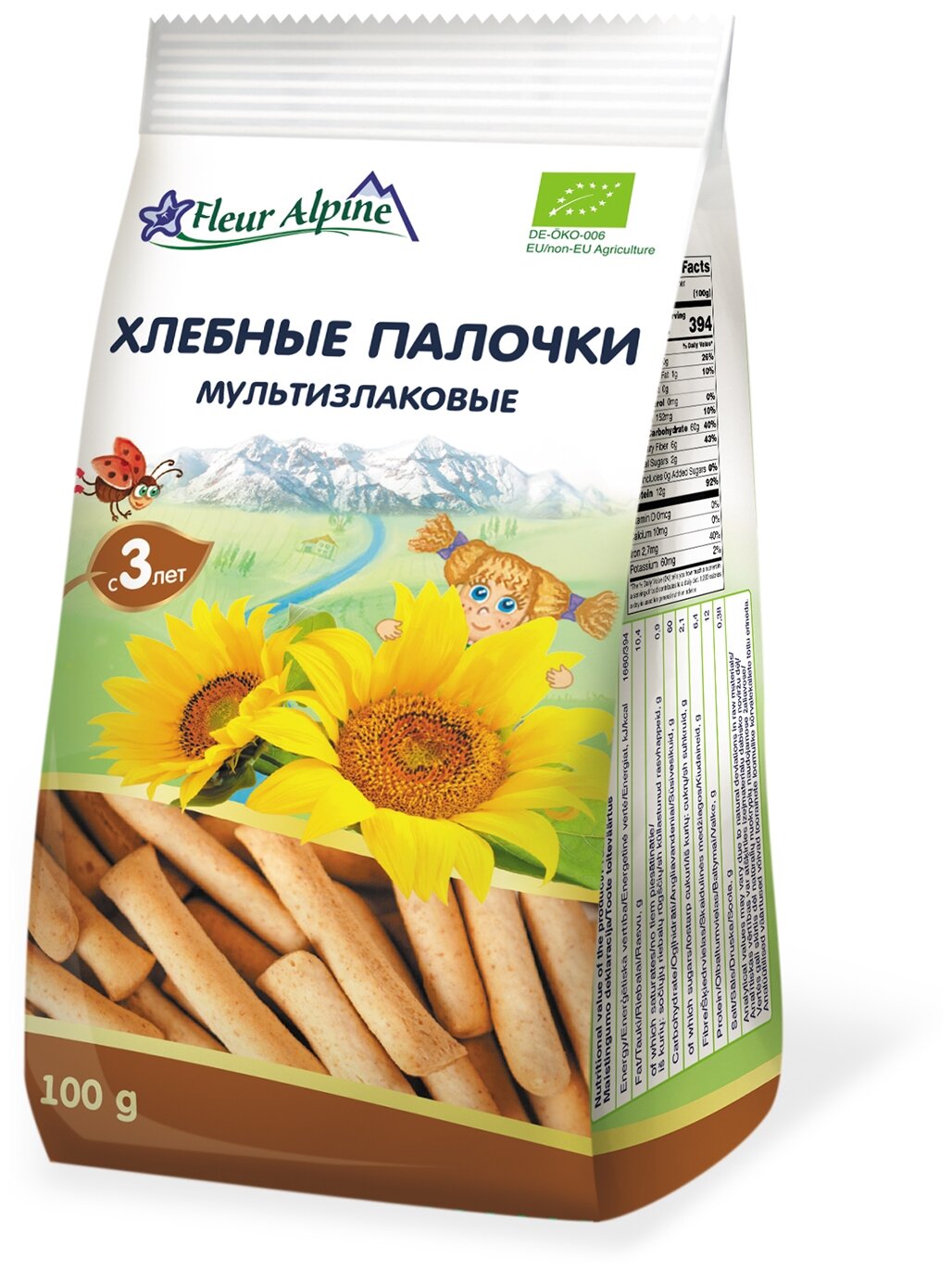 Палочки детские Fleur Alpine Органик мультизлаковые хлебные, с 3-х лет, 100 г