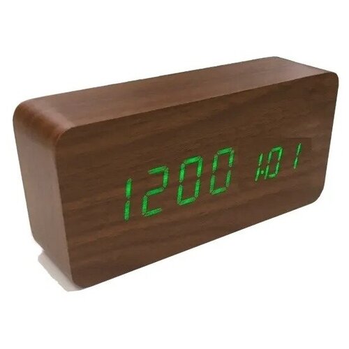 фото Часы-будильник "деревянный брусок" средние коричневый happyko