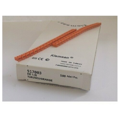 Маркировка кабеля KE1(0,75.1,5мм. кв) "3"(517003) KLEMSAN 500 шт