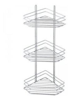 Полка для ванной комнаты трёхъярусная угловая 19х19х62 см цвет хром подойдет для бани ванной уместит в себе флаконы с шампунем бальзамом скрабом