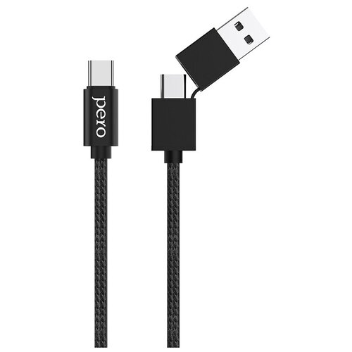 Аксессуар Pero DC-07 Universal 2in1 USB-A/PD - Type-C 1.0m PRDC-07UTT1MB угловой кабель ugreen usb c usb a 2 0 в оплетке цвет черный 1 м 70313