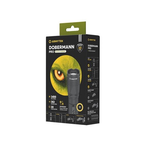 фонарь с комплектом armytek dobermann extended set xp l hi 1050 lm f02005c armytek f02005c Фонарь Armytek Dobermann Pro Magnet USB, 1400 лм, теплый свет, аккумулятор