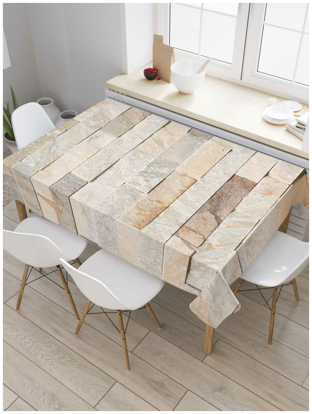 Скатерть прямоугольная JoyArty на кухонный стол "Каменная стена" из оксфорда, 120x145 см