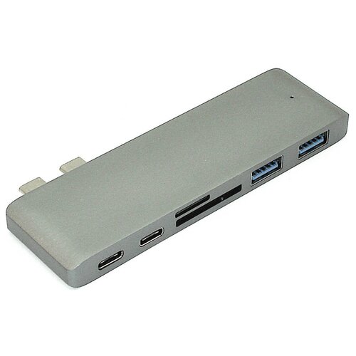 Адаптер сдвоенный Type C на USB 3.0*2 + Type C* 2 + SD/TF для MacBook серый адаптер сдвоенный type c на usb 3 0 2 разъёма и разъёма зарядки type c кардридер sd tf для macbook серебристый