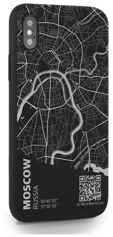 Черный силиконовый чехол MustHaveCase для iPhone X/XS Карта Москвы для Айфон 10/10с