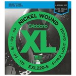 EXL220-5 Nickel Wound Комплект струн для 5-струнной бас-гитары, Super Light, 40-125, D'Addario - изображение