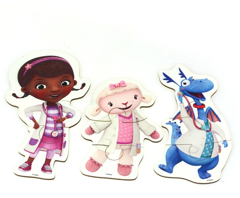 Пазлы деревянные Доктор Плюшева Disney из 3 фигур / Развивающая игрушка для детей / Настольная игра для малышей / Ulanik