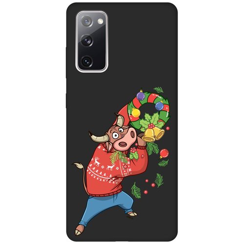 фото Силиконовая чехол-накладка silky touch для samsung galaxy s20 fe с принтом "bull & wreath" черная gosso
