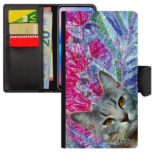 фото Защитный чехол книжка на телефон // iphone se 2020 // "котик" полосатый глупый, utaupia, фуксия