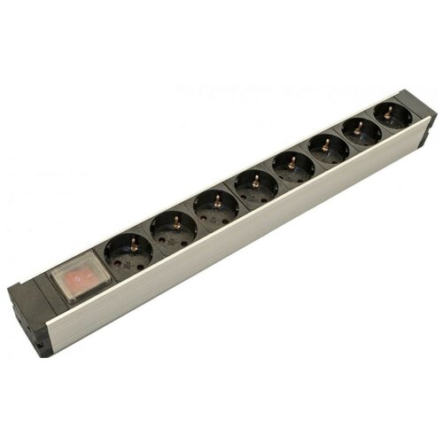 Блок розеток HYPERLINE для 19', шкафов, горизонтальный, 8 розеток Schuko, выключатель с подсветкой, без кабеля питания, входной разъе SHZ19-8SH-S-IEC