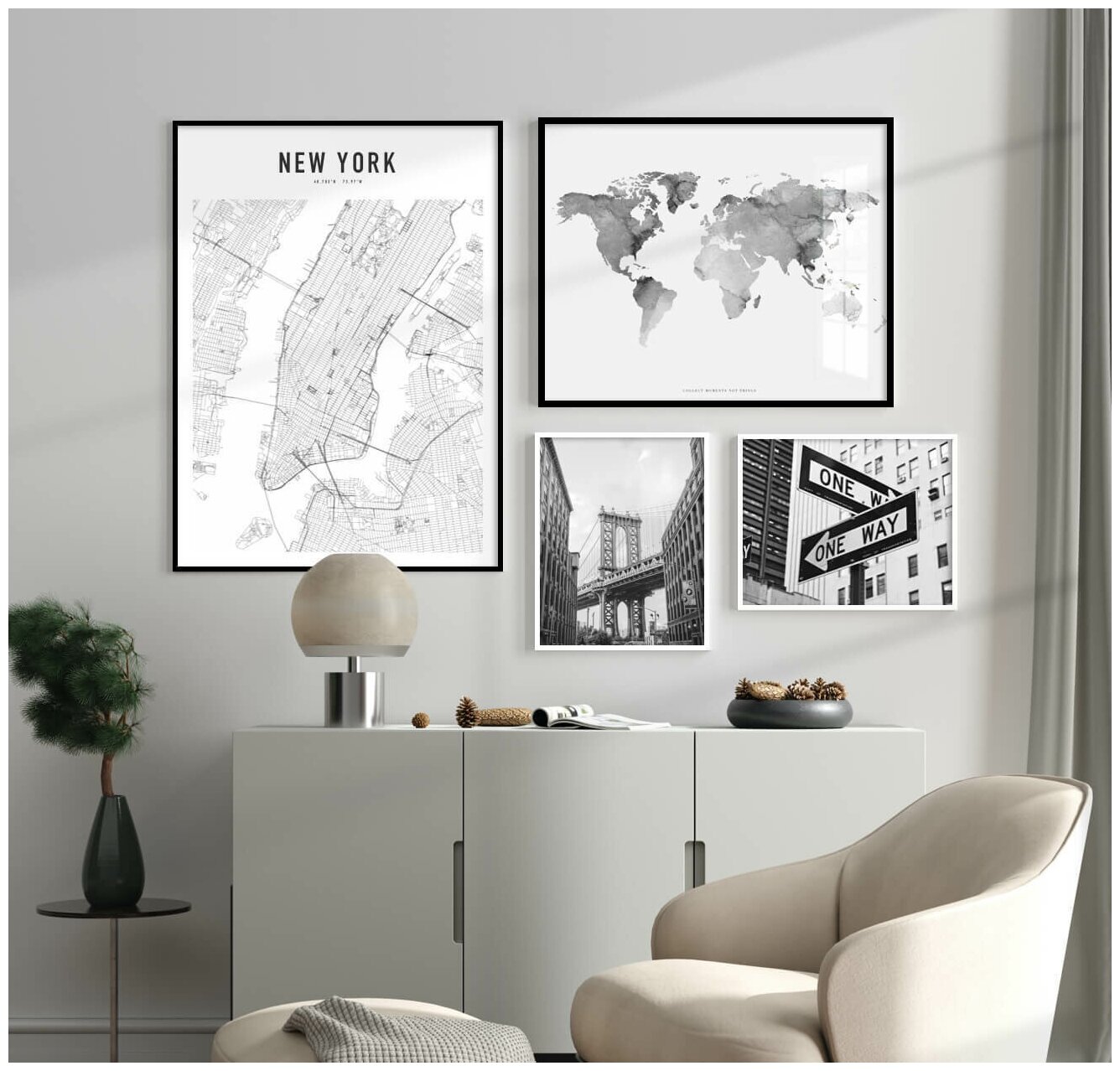 4 постера "Карта Нью Йорка Манхеттен" в тубусе без рамки / Набор постеров картин для интерьера / Картина для интерьера / Плакат / Постер на стену