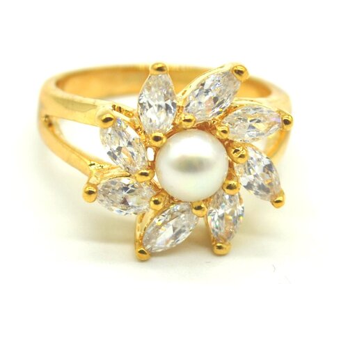 Кольцо ForMyGirl, жемчуг культивированный, размер 18, золотой, белый ben amun объемное позолоченное кольцо с кристаллами и жемчугом