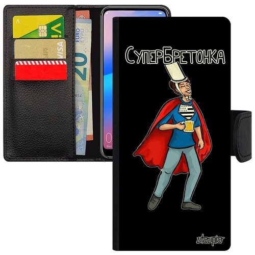 фото Стильный чехол-книжка для телефона // galaxy a12 // "супербретонка" франция веселый, utaupia, черный