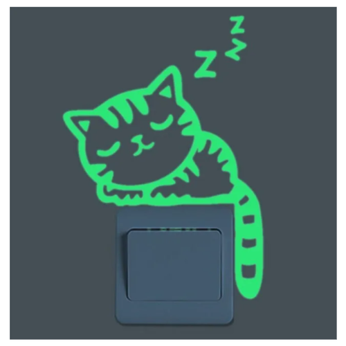 Наклейка для декора интерьера, неоновая наклейка на выключатель Спящий кот