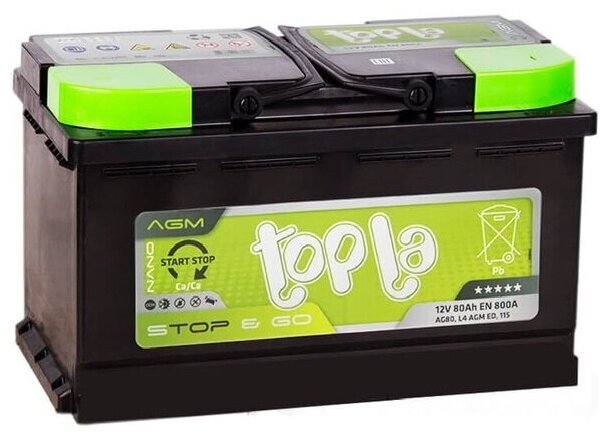 Аккумулятор TOPLA AGM Stop&Go L4 80 А/ч R+ (0) 315x175x190 EN800 А