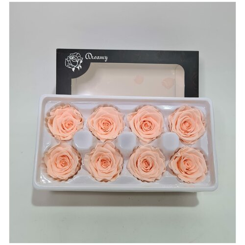 Стабилизированные розы. Бутон без ножки. Размер 4-5 см. Цвет персиковый. Упаковка 8 шт.
