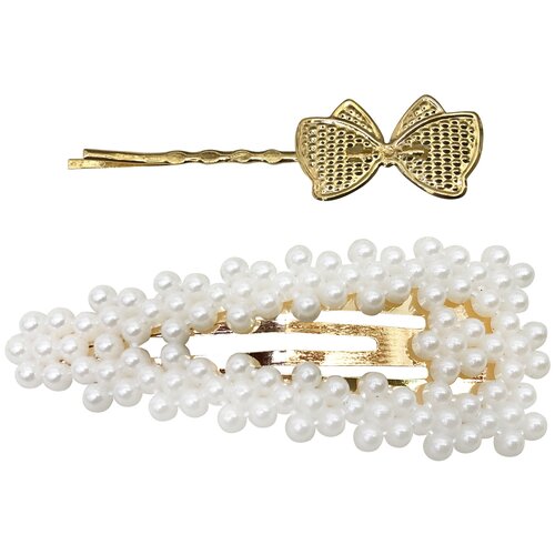 Набор заколок для волос клик-клак и невидимка, золото, жемчужный, 2 шт.