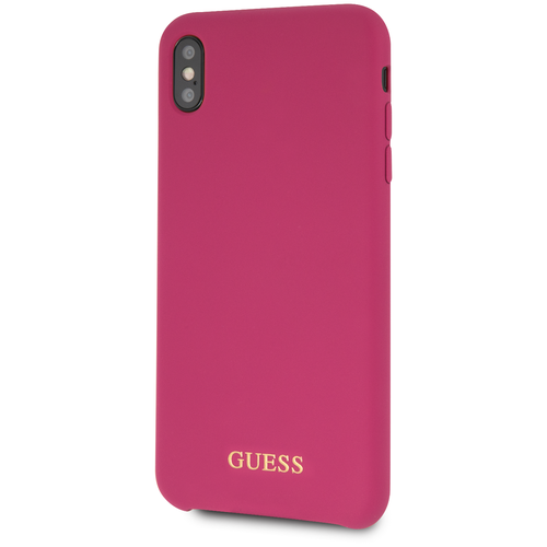 фото Чехол guess для iphone xs max silicone collection gold logo hard pink