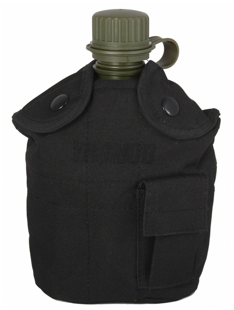 Армейская фляга (фляжка) пластиковая 1 литр в чехле с алюминиевым котелком цвет Черный (Black) - фотография № 2