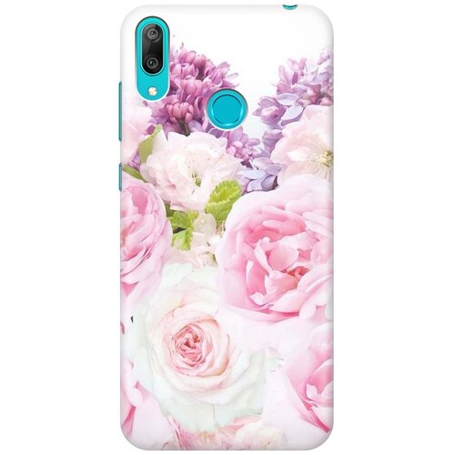 фото Ультратонкий силиконовый чехол-накладка для huawei y7 (2019) с принтом "розовый букет" gosso