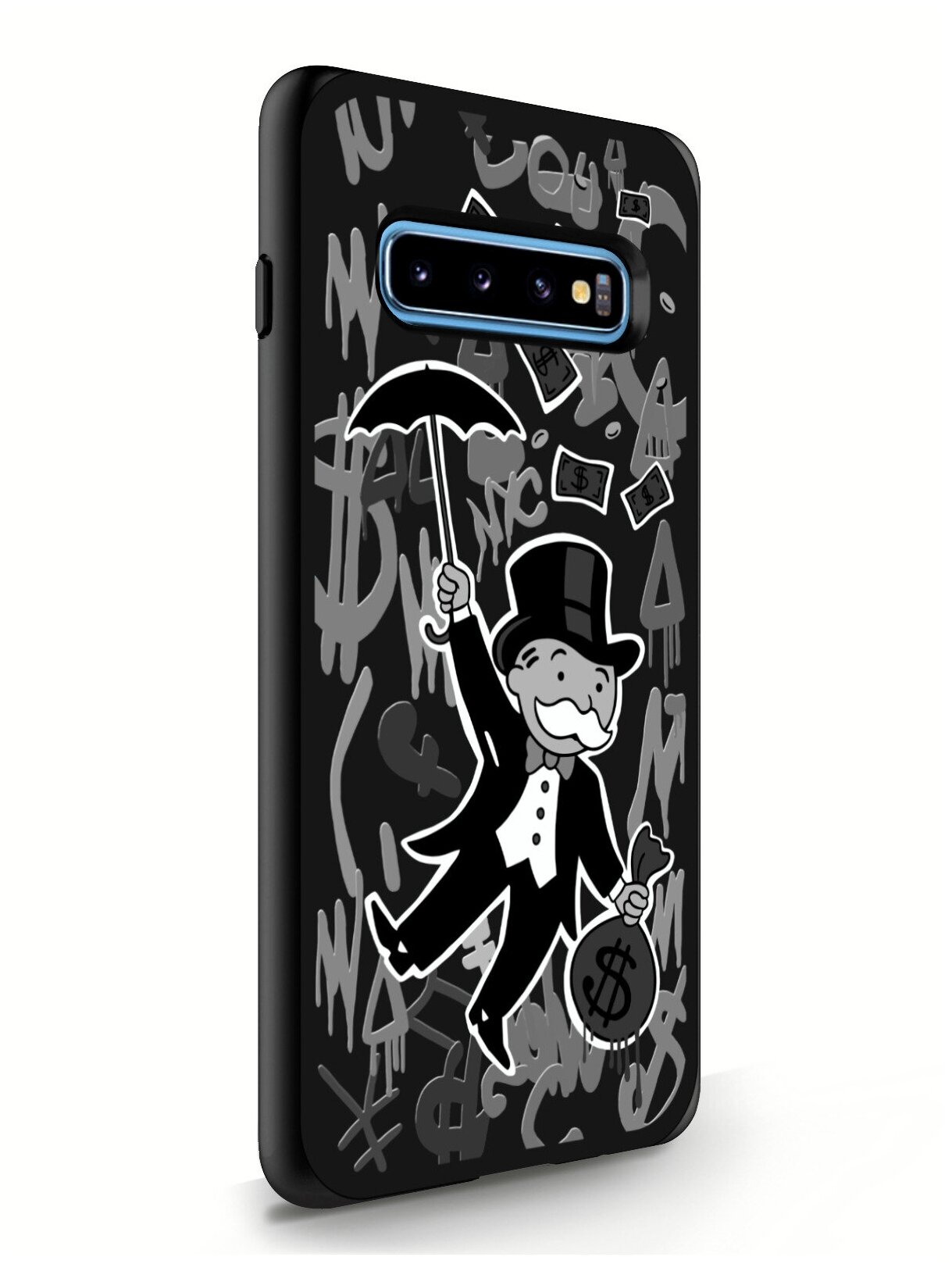 Черный силиконовый чехол MustHaveCase для Samsung Galaxy S10 Plus Monopoly Black Edition/ Монополи для Самсунг Галакси С10 Плюс Противоударный