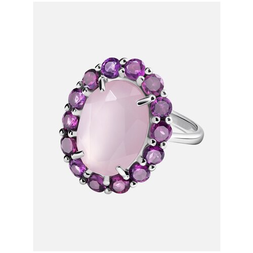 Кольцо Secrets, серебро, 925 проба, родирование, родолит, кварц, размер 17, розовый, серебряный кольцо с розовым кварцем огранки багет в позолоте