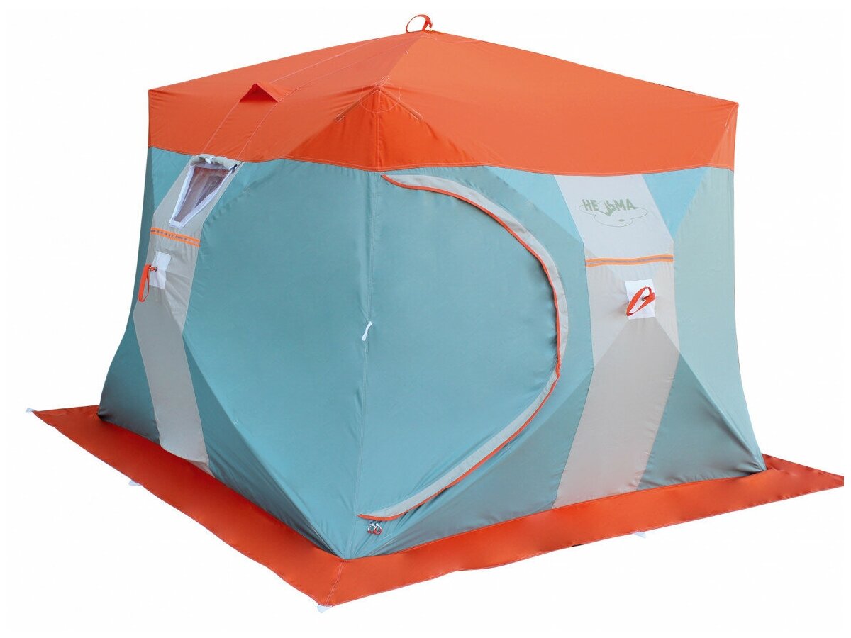 Палатка для зимней рыбалки Митек Нельма Куб-3 Люкс профи (оранж-беж/изумрудный)