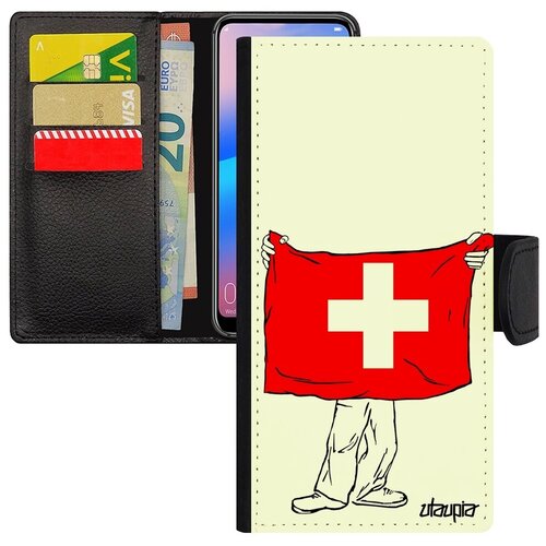 фото Чехол-книжка на телефон // samsung galaxy a50 // "флаг швейцарии с руками" дизайн государственный, utaupia, белый