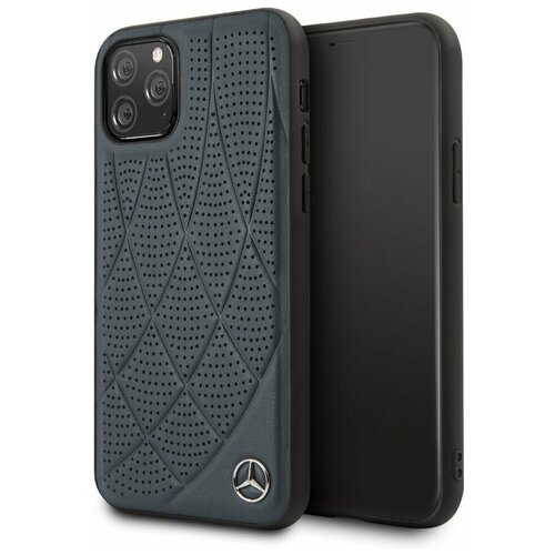 фото Кожаный чехол-накладка для iphone 11 pro mercedes bow quilted/perforated hard leather, синий (mehcn58diqna)