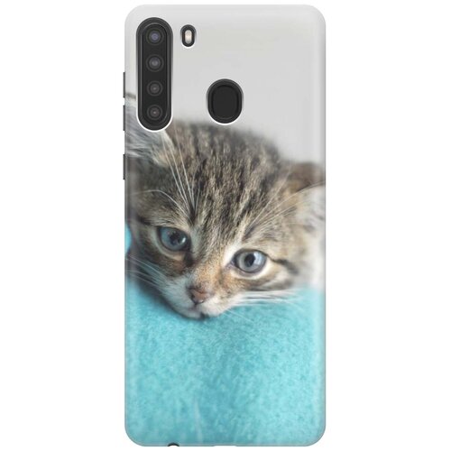 фото Gosso ультратонкий силиконовый чехол-накладка для samsung galaxy a21 с принтом "котенок на пледе"
