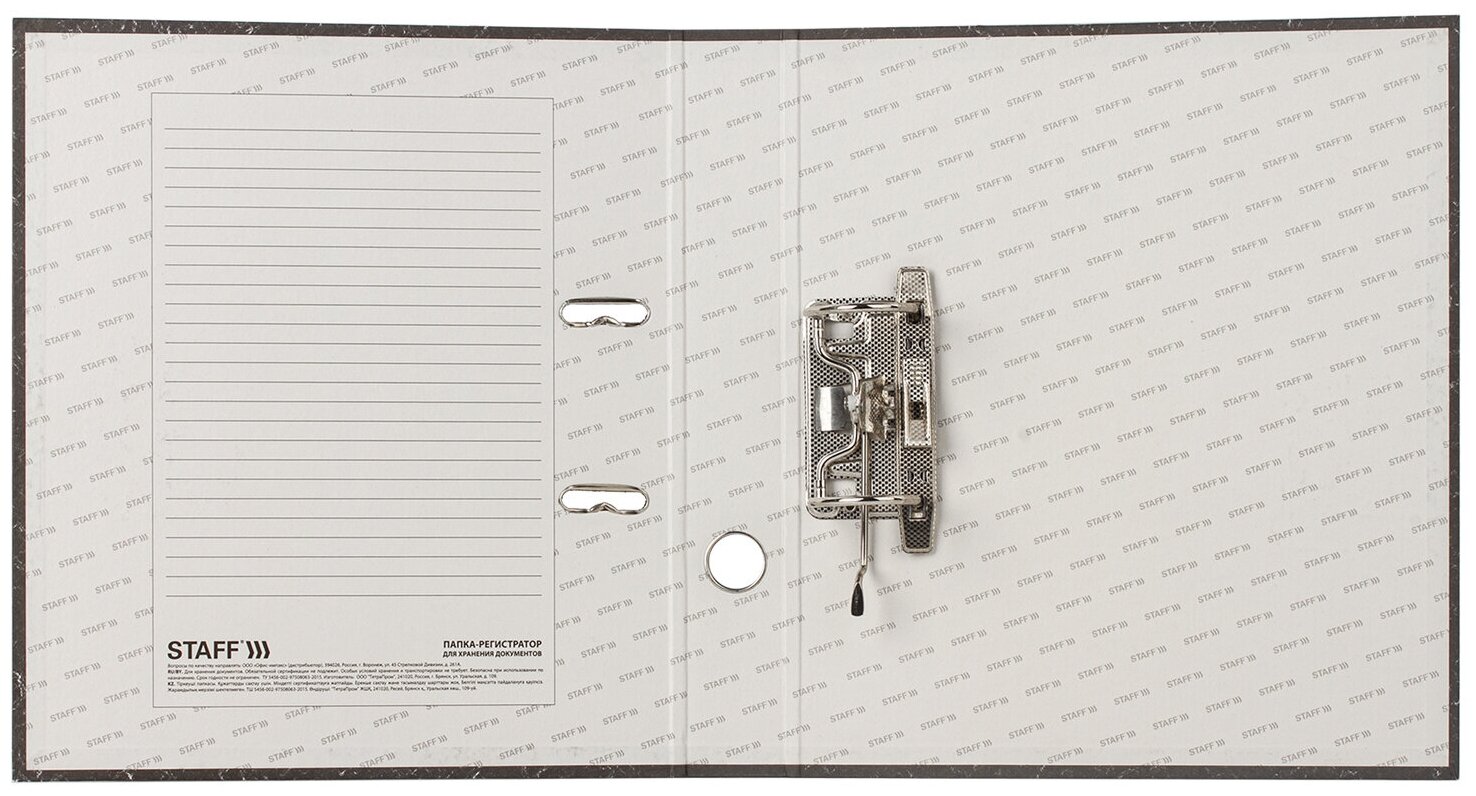 STAFF Папка-регистратор Бюджет с мраморным покрытием без уголка, А4, 50 мм, черный под мрамор - фото №3